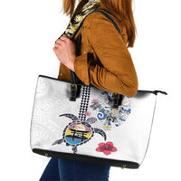 Hawaiian and Japanese Together Leather Tote Bag Japanese Culture and Turtle Kakau Tattoo White Color LT03 White - Polynesian Pride