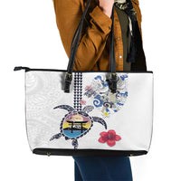 Hawaiian and Japanese Together Leather Tote Bag Japanese Culture and Turtle Kakau Tattoo White Color LT03 - Polynesian Pride