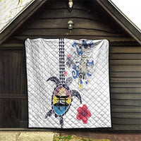 Hawaiian and Japanese Together Quilt Japanese Culture and Turtle Kakau Tattoo White Color LT03 - Polynesian Pride