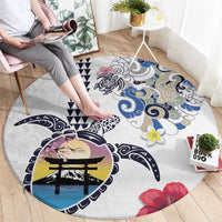 Hawaiian and Japanese Together Round Carpet Japanese Culture and Turtle Kakau Tattoo White Color LT03 - Polynesian Pride