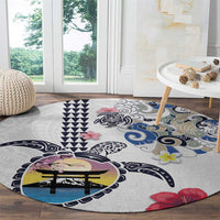 Hawaiian and Japanese Together Round Carpet Japanese Culture and Turtle Kakau Tattoo White Color LT03 - Polynesian Pride