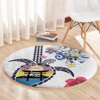 Hawaiian and Japanese Together Round Carpet Japanese Culture and Turtle Kakau Tattoo White Color LT03 - Polynesian Pride