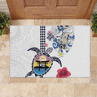 Hawaiian and Japanese Together Rubber Doormat Japanese Culture and Turtle Kakau Tattoo White Color LT03 White - Polynesian Pride