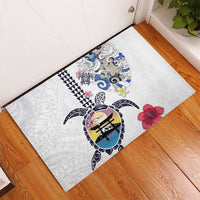 Hawaiian and Japanese Together Rubber Doormat Japanese Culture and Turtle Kakau Tattoo White Color LT03 - Polynesian Pride