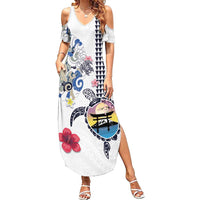 Hawaiian and Japanese Together Summer Maxi Dress Japanese Culture and Turtle Kakau Tattoo White Color LT03 Women White - Polynesian Pride
