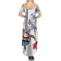 Hawaiian and Japanese Together Summer Maxi Dress Japanese Culture and Turtle Kakau Tattoo White Color LT03 - Polynesian Pride
