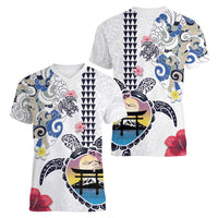 Hawaiian and Japanese Together Women V-Neck T-Shirt Japanese Culture and Turtle Kakau Tattoo White Color LT03 - Polynesian Pride