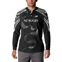 New Zealand Rugby Custom Button Sweatshirt Aotearoa Armour Blacks Silver Ferns - Polynesian Pride