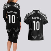 New Zealand Rugby Custom Couples Matching Long Sleeve Bodycon Dress and Hawaiian Shirt Aotearoa Armour Blacks Silver Ferns LT03 - Polynesian Pride