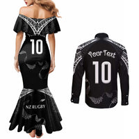 New Zealand Rugby Custom Couples Matching Mermaid Dress and Long Sleeve Button Shirt Aotearoa Armour Blacks Silver Ferns LT03 - Polynesian Pride