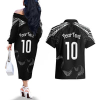 New Zealand Rugby Custom Couples Matching Off The Shoulder Long Sleeve Dress and Hawaiian Shirt Aotearoa Armour Blacks Silver Ferns LT03 - Polynesian Pride