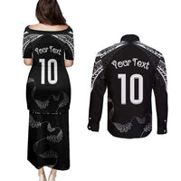 New Zealand Rugby Custom Couples Matching Puletasi and Long Sleeve Button Shirt Aotearoa Armour Blacks Silver Ferns LT03 - Polynesian Pride