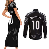 New Zealand Rugby Custom Couples Matching Short Sleeve Bodycon Dress and Long Sleeve Button Shirt Aotearoa Armour Blacks Silver Ferns LT03 - Polynesian Pride