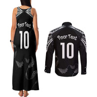 New Zealand Rugby Custom Couples Matching Tank Maxi Dress and Long Sleeve Button Shirt Aotearoa Armour Blacks Silver Ferns LT03 - Polynesian Pride