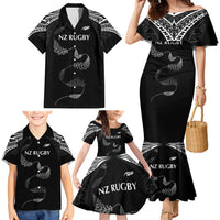 New Zealand Rugby Custom Family Matching Mermaid Dress and Hawaiian Shirt Aotearoa Armour Blacks Silver Ferns LT03 - Polynesian Pride