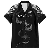 New Zealand Rugby Custom Family Matching Off The Shoulder Long Sleeve Dress and Hawaiian Shirt Aotearoa Armour Blacks Silver Ferns LT03 Dad's Shirt - Short Sleeve Black - Polynesian Pride