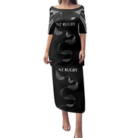 New Zealand Rugby Custom Family Matching Puletasi and Hawaiian Shirt Aotearoa Armour Blacks Silver Ferns LT03 Mom's Dress Black - Polynesian Pride