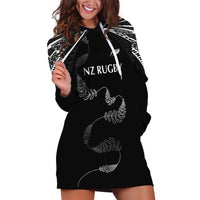 New Zealand Rugby Custom Hoodie Dress Aotearoa Armour Blacks Silver Ferns LT03 Black - Polynesian Pride