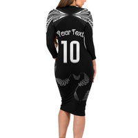 New Zealand Rugby Custom Long Sleeve Bodycon Dress Aotearoa Armour Blacks Silver Ferns LT03 - Polynesian Pride