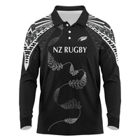 New Zealand Rugby Custom Long Sleeve Polo Shirt Aotearoa Armour Blacks Silver Ferns LT03 Black - Polynesian Pride