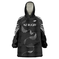 New Zealand Rugby Custom Wearable Blanket Hoodie Aotearoa Armour Blacks Silver Ferns LT03 One Size Black - Polynesian Pride
