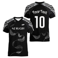 New Zealand Rugby Custom Women V-Neck T-Shirt Aotearoa Armour Blacks Silver Ferns LT03 - Polynesian Pride