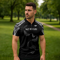 New Zealand Rugby Custom Zipper Polo Shirt Aotearoa Armour Blacks Silver Ferns - Polynesian Pride