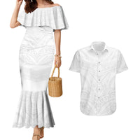 Tonga White Sunday Couples Matching Mermaid Dress and Hawaiian Shirt Tongan Tribal Heritage Tattoos LT03 White - Polynesian Pride