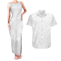 Tonga White Sunday Couples Matching Tank Maxi Dress and Hawaiian Shirt Tongan Tribal Heritage Tattoos LT03 White - Polynesian Pride