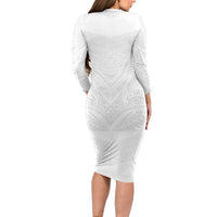 Tonga White Sunday Family Matching Long Sleeve Bodycon Dress and Hawaiian Shirt Tongan Tribal Heritage Tattoos LT03 - Polynesian Pride