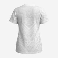 Tonga White Sunday Scrub Top Tongan Tribal Heritage Tattoos LT03 - Polynesian Pride