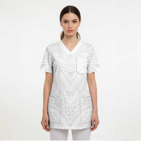 Tonga White Sunday Scrub Top Tongan Tribal Heritage Tattoos LT03 - Polynesian Pride
