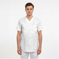 Tonga White Sunday Scrub Top Tongan Tribal Heritage Tattoos LT03 - Polynesian Pride