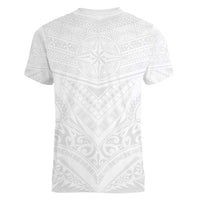 Tonga White Sunday Women V-Neck T-Shirt Tongan Tribal Heritage Tattoos LT03 - Polynesian Pride