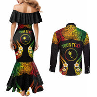 Personalised Chuuk Independence Day Couples Matching Mermaid Dress and Long Sleeve Button Shirt Polynesian Tattoo and Plumeria Reggae Color LT03 - Polynesian Pride