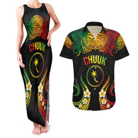Personalised Chuuk Independence Day Couples Matching Tank Maxi Dress and Hawaiian Shirt Polynesian Tattoo and Plumeria Reggae Color LT03 Reggae - Polynesian Pride