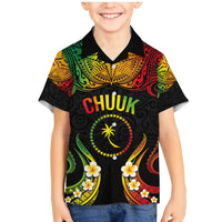 Personalised Chuuk Independence Day Family Matching Mermaid Dress and Hawaiian Shirt Polynesian Tattoo and Plumeria Reggae Color LT03 Son's Shirt Reggae - Polynesian Pride