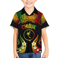 Personalised Chuuk Independence Day Family Matching Short Sleeve Bodycon Dress and Hawaiian Shirt Polynesian Tattoo and Plumeria Reggae Color LT03 Son's Shirt Reggae - Polynesian Pride