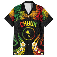 Personalised Chuuk Independence Day Family Matching Tank Maxi Dress and Hawaiian Shirt Polynesian Tattoo and Plumeria Reggae Color LT03 Dad's Shirt - Short Sleeve Reggae - Polynesian Pride