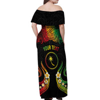 Personalised Chuuk Independence Day Off Shoulder Maxi Dress Polynesian Tattoo and Plumeria Reggae Color LT03 - Polynesian Pride