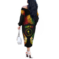 Personalised Chuuk Independence Day Off The Shoulder Long Sleeve Dress Polynesian Tattoo and Plumeria Reggae Color LT03 - Polynesian Pride