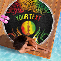 Personalised New Caledonia Independence Day Beach Blanket Polynesian Tattoo and Plumeria Reggae Color LT03 - Polynesian Pride