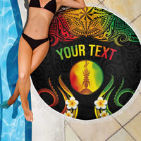 Personalised New Caledonia Independence Day Beach Blanket Polynesian Tattoo and Plumeria Reggae Color LT03 - Polynesian Pride