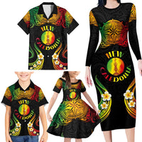 Personalised New Caledonia Independence Day Family Matching Long Sleeve Bodycon Dress and Hawaiian Shirt Polynesian Tattoo and Plumeria Reggae Color LT03 - Polynesian Pride