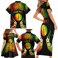 Personalised New Caledonia Independence Day Family Matching Short Sleeve Bodycon Dress and Hawaiian Shirt Polynesian Tattoo and Plumeria Reggae Color LT03 - Polynesian Pride