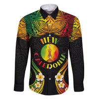 Personalised New Caledonia Independence Day Family Matching Tank Maxi Dress and Hawaiian Shirt Polynesian Tattoo and Plumeria Reggae Color LT03 Dad's Shirt - Long Sleeve Reggae - Polynesian Pride