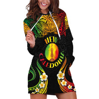Personalised New Caledonia Independence Day Hoodie Dress Polynesian Tattoo and Plumeria Reggae Color LT03 Reggae - Polynesian Pride