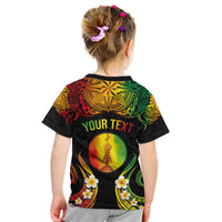 Personalised New Caledonia Independence Day Kid T Shirt Polynesian Tattoo and Plumeria Reggae Color LT03 - Polynesian Pride
