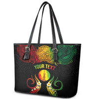 Personalised New Caledonia Independence Day Leather Tote Bag Polynesian Tattoo and Plumeria Reggae Color LT03 - Polynesian Pride