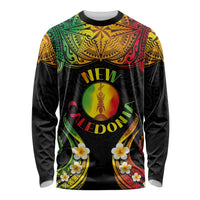 Personalised New Caledonia Independence Day Long Sleeve Shirt Polynesian Tattoo and Plumeria Reggae Color LT03 Unisex Reggae - Polynesian Pride